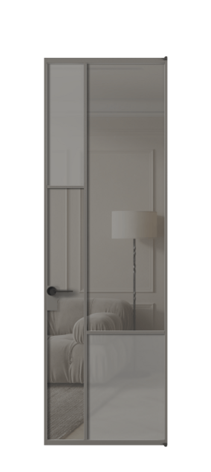 Межкомнатная дверь Mosaic АЛПЛ041.13 Алюминий классический серый Сатинированное серое стекло, триплекс, 6 мм + Прозрачное серое стекло, триплекс Цена 165870 ₽ | Volhovec