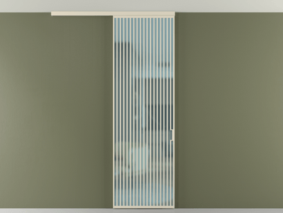 Алюминевая перегородка vd1_06 Алюминий бежево-серый Сатинированное голубое стекло, триплекс, 6мм. Цвет Алюминий бежево-серый. Материал Алюминий в эмали. Коллекция Перегородка Formato вдоль стены на потолок одностворчатая. Картинка.