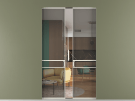 Алюминевая перегородка АЛПР 040.02 МЖМ Серый триплекс. Цвет Алюминий жемчужный. Материал Алюминий в эмали. Коллекция Перегородка Formato скрытый пенал двустворчатая. Картинка.