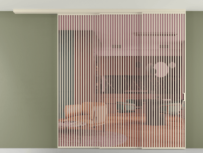 Алюминевая перегородка pv3_06_ Алюминий бежево-серый Прозрачное розовое стекло, триплекс, 6мм. Цвет Алюминий бежево-серый. Материал Алюминий в эмали. Коллекция Перегородка Formato вдоль стены на потолок телескопик синхро 3. Картинка.