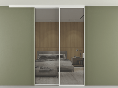 Алюминевая перегородка АЛПР 040.01_АБЛ_Stopsol Grey_new. Цвет Алюминий белоснежный. Материал Алюминий в эмали. Коллекция Перегородка Formato вдоль стены на потолок телескопик синхро 2. Картинка.