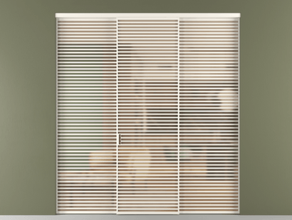 Алюминевая перегородка vn1+2_07_ Алюминий пудровый белый Сатинированное оранжевое стекло, триплекс, 6мм. Цвет Алюминий пудровый белый. Материал Алюминий в эмали. Коллекция Перегородка Formato внутри проёма трёхстворчатая. Картинка.