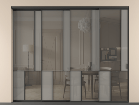 Алюминевая перегородка vntl4_1 ЧЕР. Цвет Алюминий Черный. Материал Алюминий. Коллекция Перегородка Мозаик внутри проёма 4 створки с синхронным механизмом. Картинка.